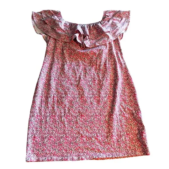 H&M pink green ruffle floral Dress on off shoulder size XL stretch cotton  knit